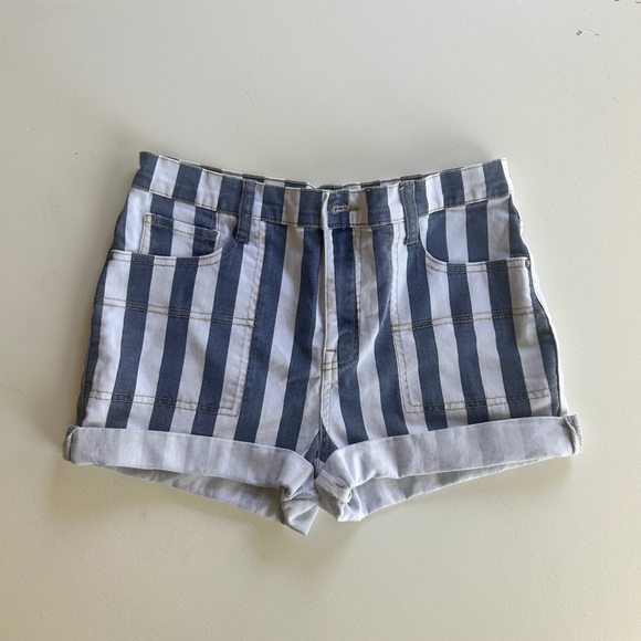 Treasure & Bond Pants - Treasure & Bond Blue and White Striped Jean Shorts